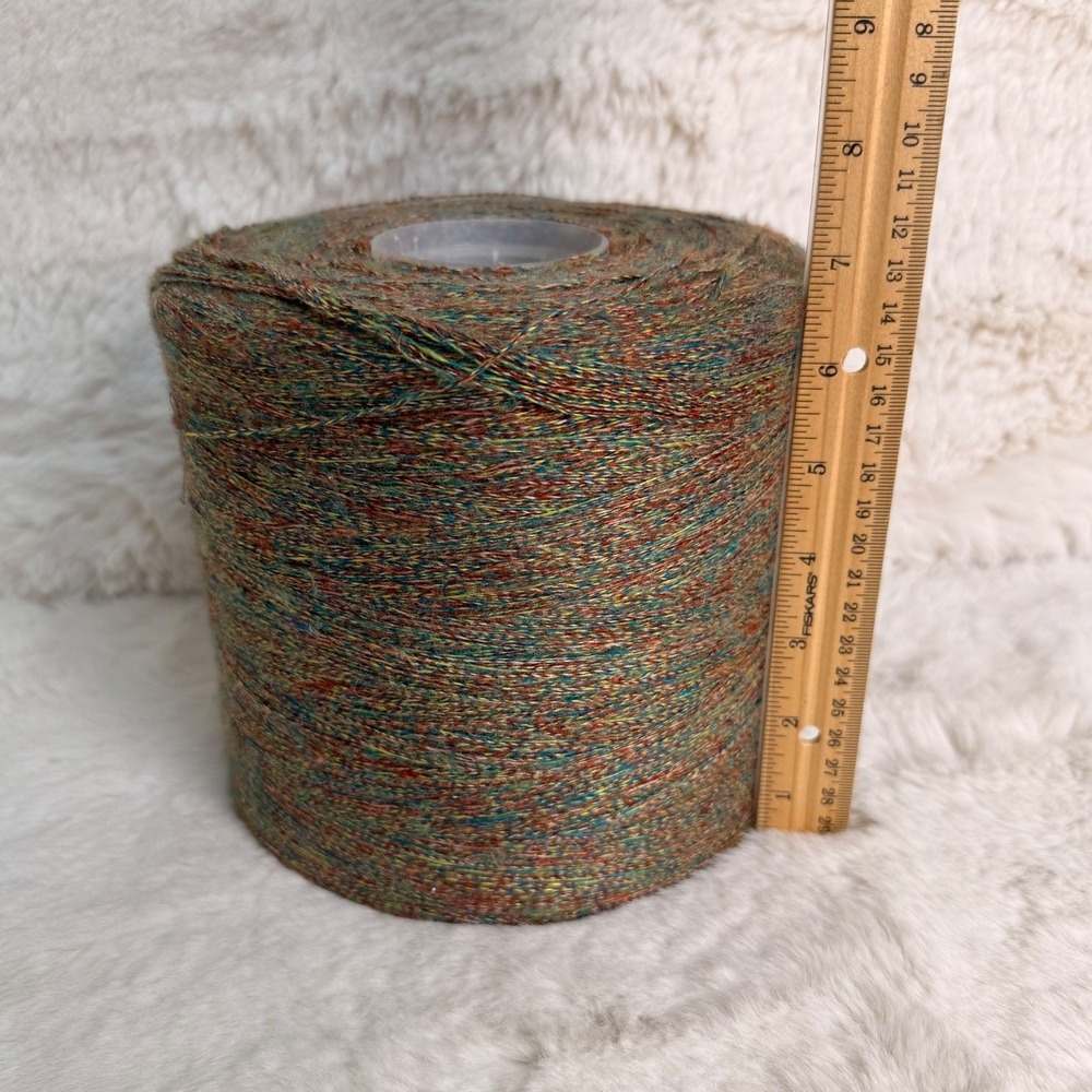 2+ lbs Vintage Taslan Mill End Yarn Cone Multi Color Rust Teal Slub